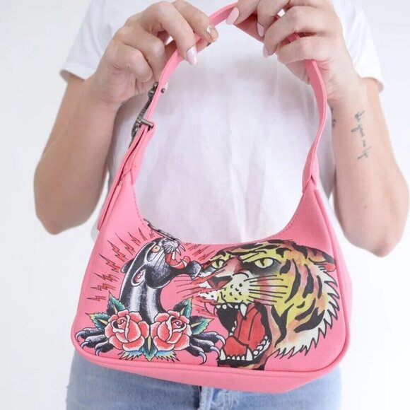 Ed Hardy x Siberia Hills Y2K Pink Purse VTG 2000's Ed  Hardy Pink Shoulder Bag - Picture 8 of 12